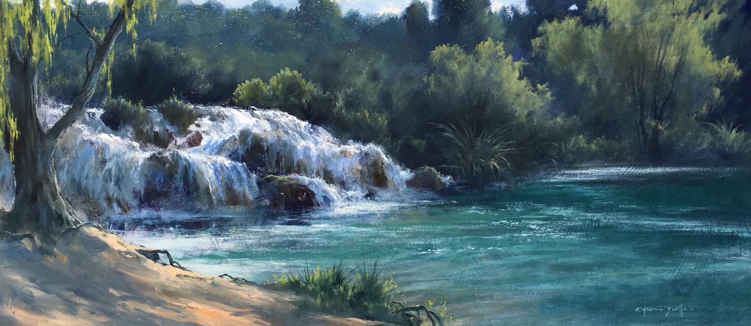 Cascada de la Salvadora - Óleo sobre madera preparada - 28x63