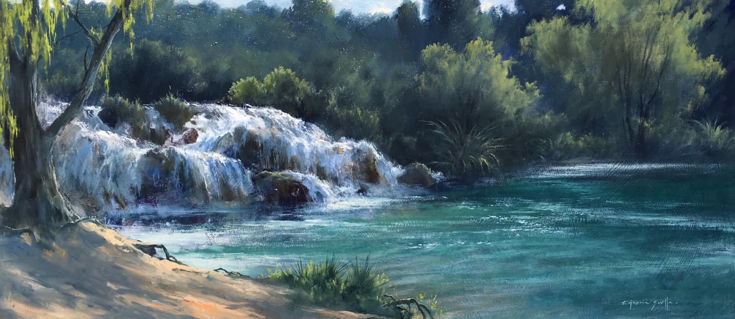 Cascada de la Salvadora - Óleo sobre madera preparada - 28x63