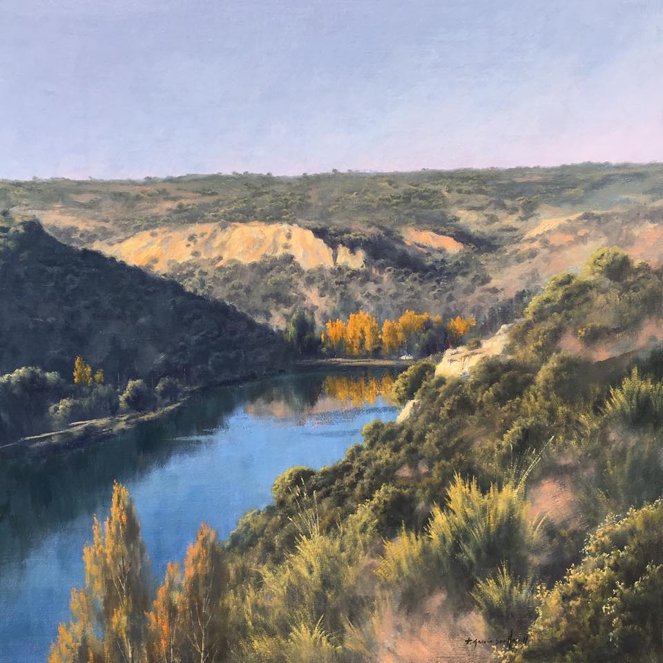 Ruidera, lúz de tarde - Óleo madera entelada -60x60