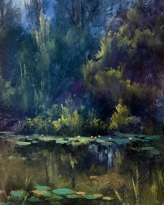 “NENUFARES EN EL ARBORETO” Oleo/madera tratada 18x15 cm.